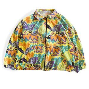 Vintage 90's Abstract Zip Up Sweater / Zipper Sweatshirt Bold Pattern 80s